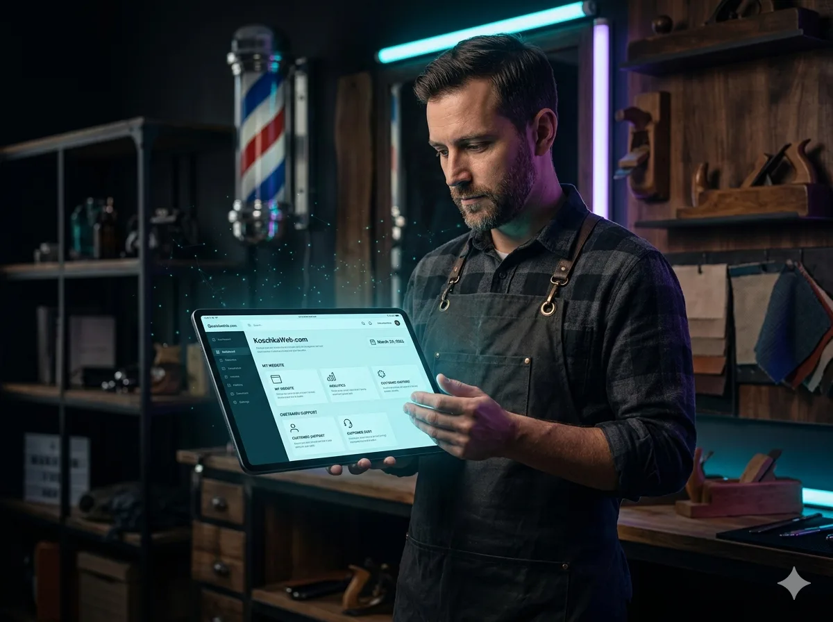 Kleinunternehmer mit professioneller Website auf Tablet